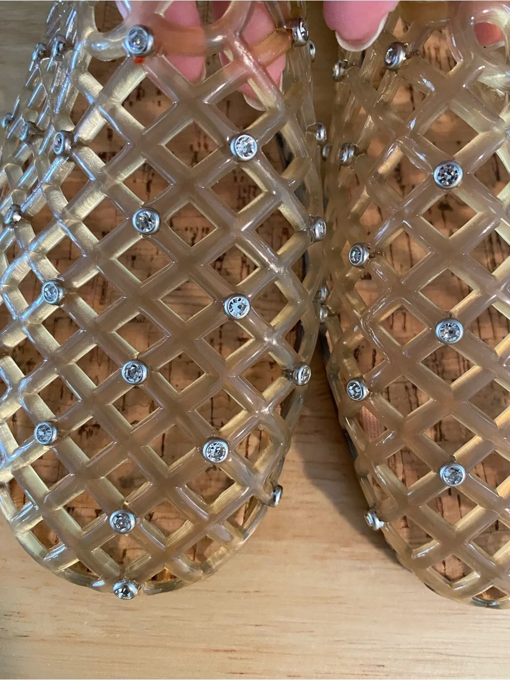 Steve Madden Clear Rhinestone Jelly Flats - Beige Tint